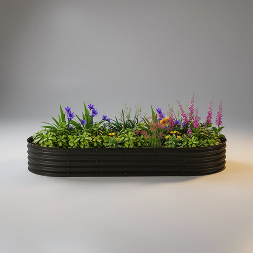 Black Galvanized Steel Raised Garden Bed – 7' x 3' x 1' – Oval Planter