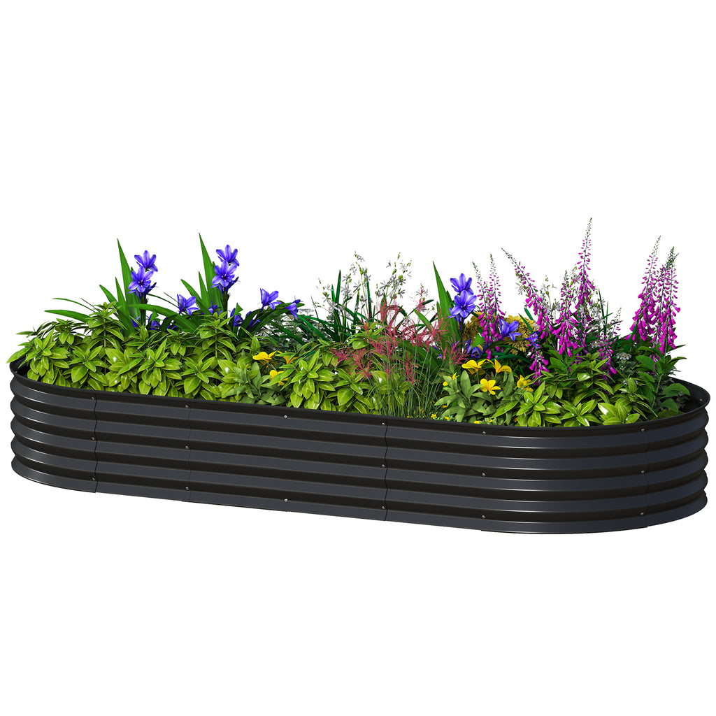 Black Galvanized Steel Raised Garden Bed – 7' x 3' x 1' – Oval Planter