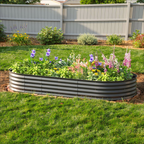 Black Galvanized Steel Raised Garden Bed – 7' x 3' x 1' – Oval Planter